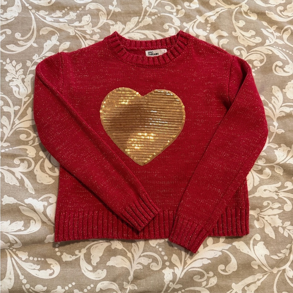 Epic Threads Red Sweater with Gold Heart